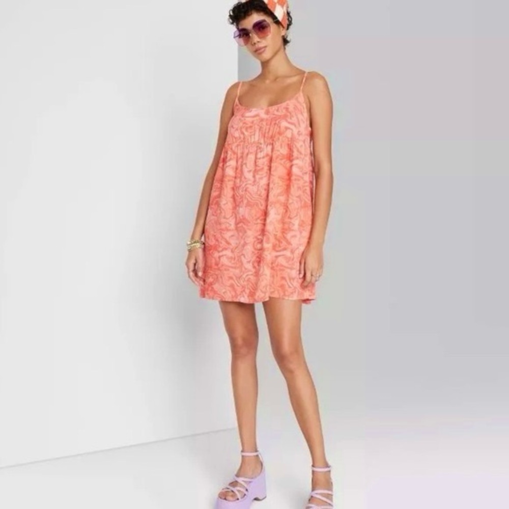 Wild Fable Babydoll Orange Pink Wave Swirl Mini Dress